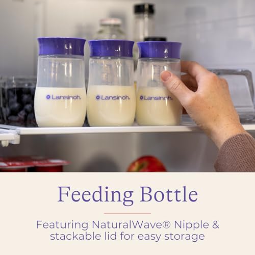 Lansinoh Anti-Colic Baby Bottles, BPA-Free Plastic, 8 Ounces, Medium Flow Nipples (Size M), Breastfeeding Bottle with NaturalWave Design, Baby Essentials (Pack of 12) - size: 1 Count (Pack of 12), style: 8 Ounce