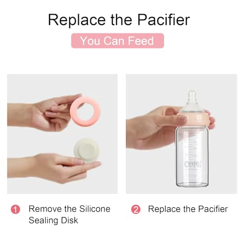 COMI Wide Neck Glass Breastmilk Collection n Storage Bottle, 8oz with Screw Ring Sealing Disk; Re-markable Sealing Disc. BPA Free, Fits Breast Pumps & Nipples (6 Pink Lids) - style: 240ml 6PINK