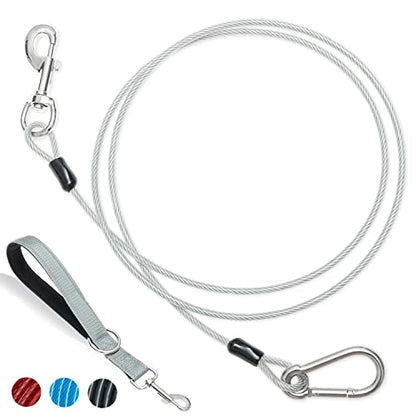 PAWNISAW Chew Proof Dog Leash, 5 FT Dog Tie Out Cable Lead with Handle - color: Silver
