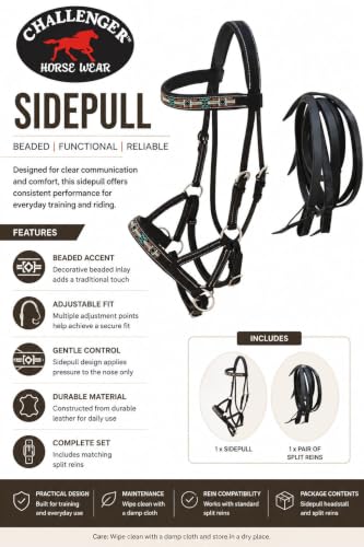 Horse Western English Leather Bitless Sidepull Bridle w/ Split Reins 77RS10 - color: Black