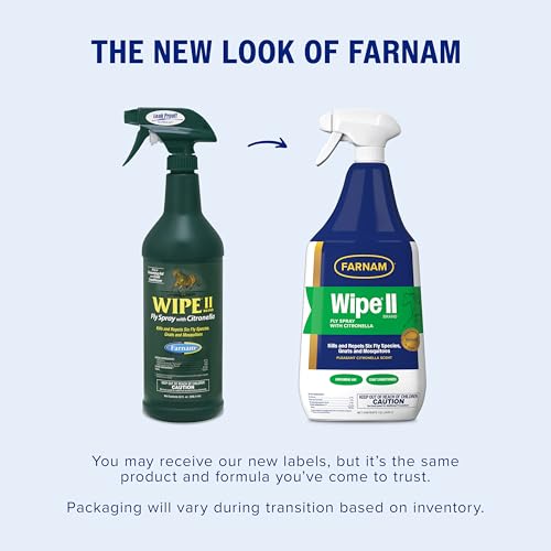 Farnam Wipe II Horse Fly Spray with Citronella, 32 oz Spray - size: 32 Fl Oz (Pack of 1)