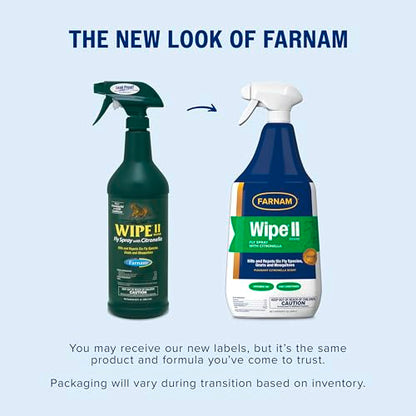 Farnam Wipe II Horse Fly Spray with Citronella, 32 oz Spray - size: 32 Fl Oz (Pack of 1)