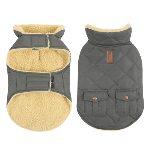 Queenmore Dog Winter Coat, Fleece Jacket, Waterproof Cold Weather Clothes - color: Grey, size: X-Small