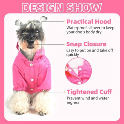 PUPTECK Dog Raincoat with Hood & Harness Built-in, Waterproof Dog Rain Jacket Slicker Poncho Reflective Vest Clothes for Rainy Snowy Winter Cold Days, Fuschia S - color: Fuschia, size: S (Back 13.2", Chest 18.5", Neck 13.9")