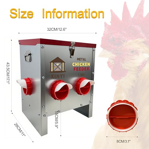 XINYI 7.1 Gallon Auto Chicken Feeder, 6 Ports Galvanized Chicken Feeder,Large Chicken Food Container No Waste & Rodent Proof Chicken Food Dispenser System, Weatherproof Duck Feeder - size: 6 ports without legs