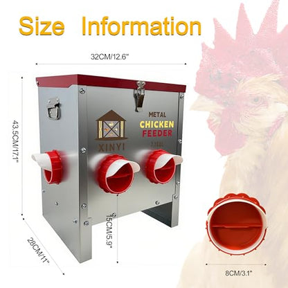 XINYI 7.1 Gallon Auto Chicken Feeder, 6 Ports Galvanized Chicken Feeder,Large Chicken Food Container No Waste & Rodent Proof Chicken Food Dispenser System, Weatherproof Duck Feeder - size: 6 ports without legs