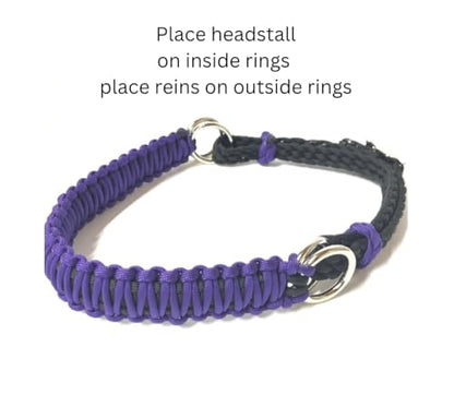 Side Pull Hackamore bitless Bridle Attachment Purple with Your Choice of Black or Brown Chinstrap