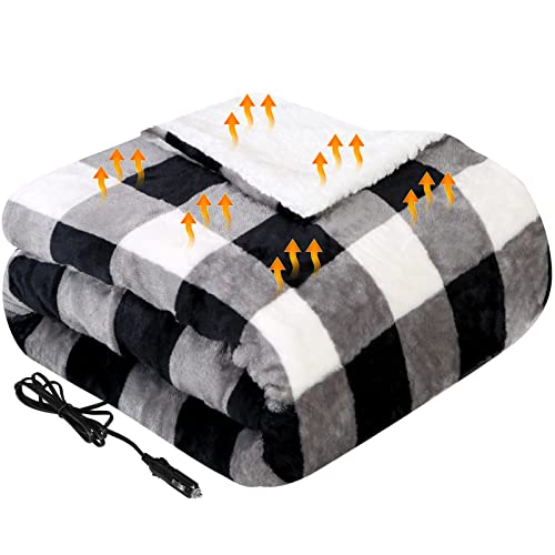 Westinghouse Heated Car Blanket, Grey Buffalo Plaid, 59x43 - color: Grey Buffalo Plaid