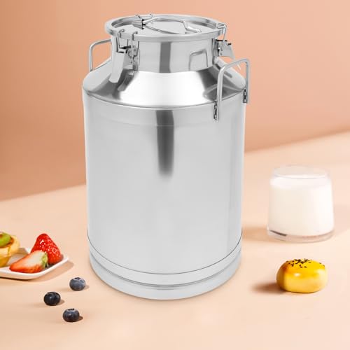 Milk Bucket 60L/15gal Stainless Steel Milk Transport Barrel with Lid, 15×24in Heavy Duty Milk Jugs with Three Buckles and Two Sturdy Handles for Oil, Milk, Coffee, Wine, Tea, Honey - size: 60L/15gal-15×24in