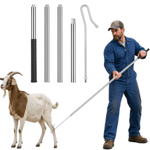 Goat Sheep Catcher Leg Hook, 44"-75" Adjustable 304 Stainless Steel Sheep Hook, Shepherd's Crook Animal Catch Pole with Rubber Grip, Calf Catcher Goat Grabber for Sheep, Goats, Lambs