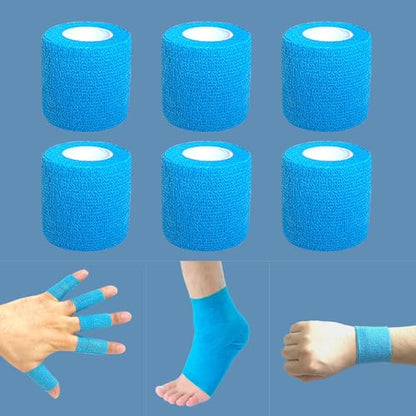 2 Inches Self Adhesive Bandage Wrap Bulk, 6 Pack, Blue - color: Blue