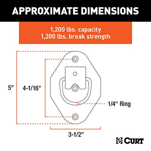 CURT 83601 1-3/8 x 1-7/8-Inch Recessed Trailer Rope Ring Tie Down Anchor, 1,200 lbs Capacity - size: 1 Count (Pack of 1)