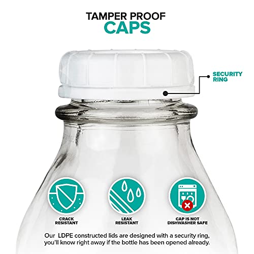 Stock Your Home Liter Glass Milk Bottle with Lid (4 Pack) 32 Oz Jugs and 8 White Caps, Reusable Food Grade Container for Refrigerator, Juice, Oat or Plant Milks, Water, Honey - size: 32oz, style: 4 Pack