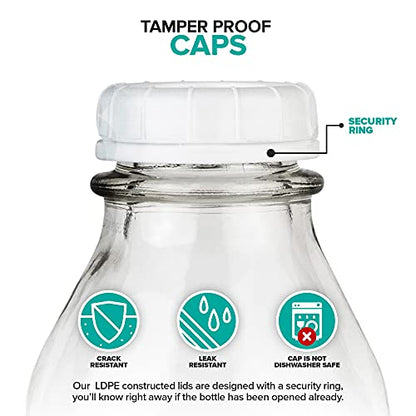 Stock Your Home Liter Glass Milk Bottle with Lid (4 Pack) 32 Oz Jugs and 8 White Caps, Reusable Food Grade Container for Refrigerator, Juice, Oat or Plant Milks, Water, Honey - size: 32oz, style: 4 Pack