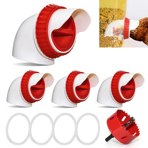 4PACK No Waste Chicken Feeder Ports, Chicken Feeder Cups for Bucket - size: 4 port with holesaw
