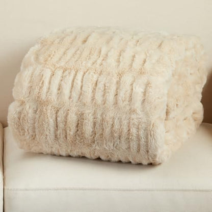 Springtree Home Luxury Micro Plush Throw Blanket | Thick Faux Fur | Beige | Lily Collection | 60" x 70" | Beige Blanket | Ultra Plush - color: Summer Sand, size: 60" x 70" (Large)