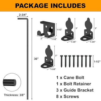 36" Cane Bolt Drop Rod for Gate, Heavy Duty Gate Latch 1 Pack - color: 36"-Black, size: 1 Pack