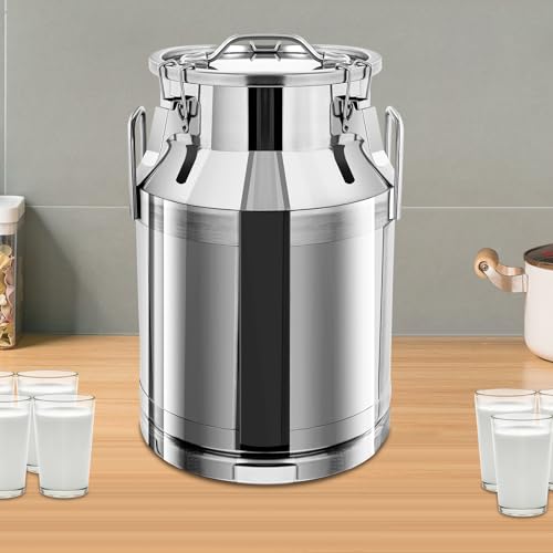 Milk Bucket 30L/8gal Stainless Steel Milk Transport Barrel with Lid, Heavy Duty Milk Jugs with Three Buckles and Two Sturdy Handles for Oil, Milk, Coffee, Wine, Tea, Honey - size: 30L