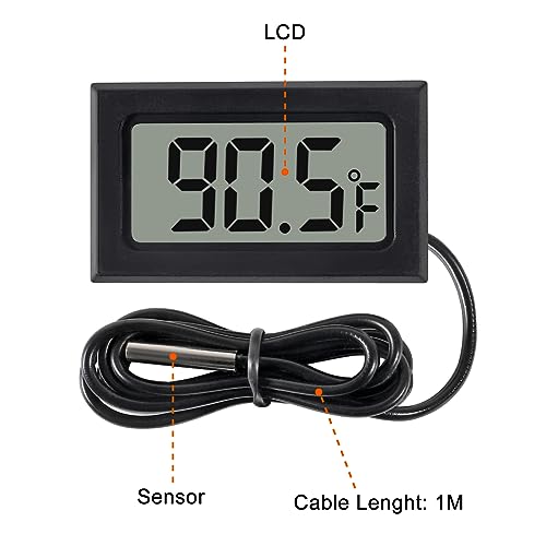 6 Pack Digital Thermometer Wired for Car Greenhouse Indicator Indoor Room Freezer Refrigerator Aquarium with 1M Waterproof NTC Probe Fahrenheit(℉)