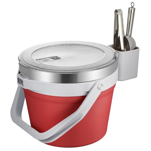 COKTIK 7L Vacuum Insulated Ice Bucket with Lid and Scoop& Tongs，Large capacity Stainless Steel Beverage Bucket for Cocktail, Champagne, Wine, Beer，Large Parties（Red Suit） - color: Red Suit