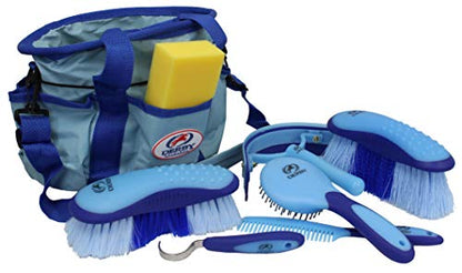 Derby Originals Premium Ringside 8 Item Horse Grooming Kits - Available in Eight Colors - color: Light Blue/Royal Blue