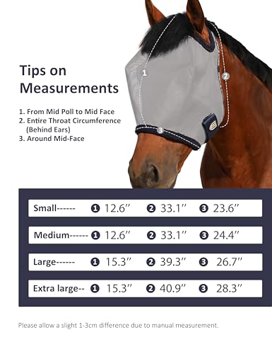 Harrison Howard All Round Mesh Horse Fly Mask UV Protective with Fleece Padded Edging Grey M - color: Grey, size: Medium (Arabian)