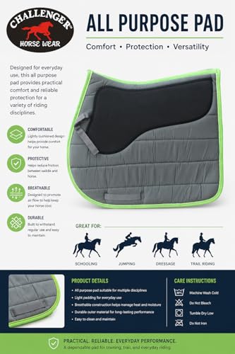 CHALLENGER Horse Saddle Pad English Quilted All-Purpose Shock Absorbing Neoprene 72TS18 - color: Grey