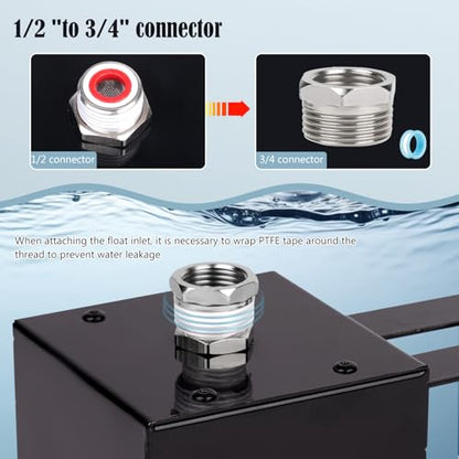 Stock Water Tank Float Valve Stainless Steel Water Trough Float Valve for Ponds, Livestock Waterer, Pool, Reservoir, with Stainless Steel Housing, Water Level Control, High Water Flow