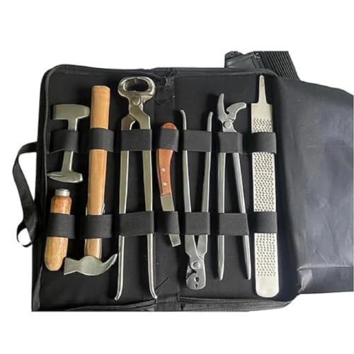 Horse Heavy Duty Hoof Care Farrier Tool Kit Hoof Trimming Set with Hoof Nipper, Clincher, Rasp, Hoof Knife, Driving Hammer & Hoof Stand