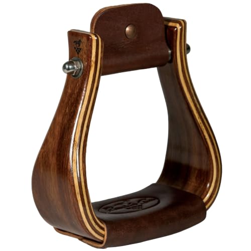 Professional's Choice Wood Horse Riding Stirrups | Leather Tread, Stainless Steel Hardware, Smoothed Edges, Glossy Western Finish - color: Dark Wood, size: 3"
