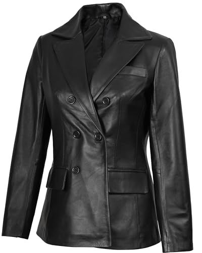fjackets Lambskin Stylish Leather Car Coats for Womens - Real Long Leather Jacket Women Casual Leather Coat Women Outerwear - color: Breanna Women Coat Black, size: Medium