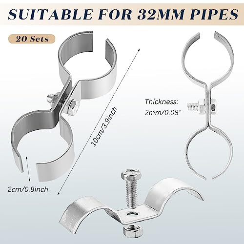 Hicarer 20 Pcs Chain Link Fence Panel Clamps 1-3/8" Saddle Dog Kennel Panel Clamps for Round Pipe Panel Frame and Chain Link Fencing