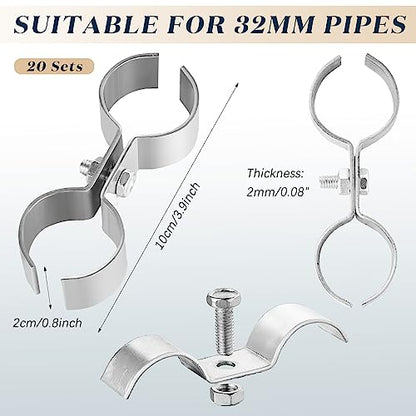 Hicarer 20 Pcs Chain Link Fence Panel Clamps 1-3/8" Saddle Dog Kennel Panel Clamps for Round Pipe Panel Frame and Chain Link Fencing