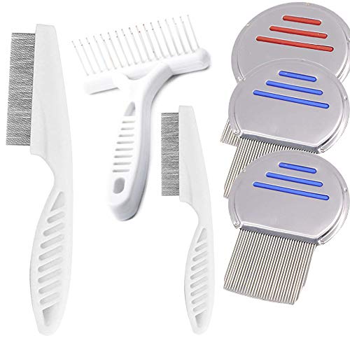 Qtopun Nits Free Lice Comb, Stainless Steel Louse Comb Head Lice Comb Flea Comb Metal Brooming Comb for Dogs Cats Pet (6 Comb)