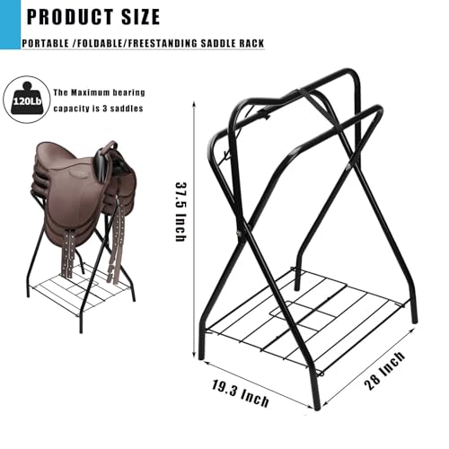 Saddle Rack Portable Folding Horse Saddle Stand for English and Western Saddles,28" L x 19" W x 37.5" H,Black - style: 1PCS Black