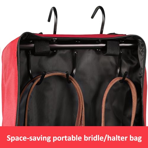 Harrison Howard Bridle/Halter Bag – Waterproof 600D Horse Tack Storage, Hanging Organizer with Multi-Hook Design, Protects Bridles & Reins-Burgundy - color: Burgundy