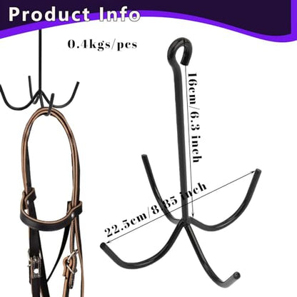 2Pcs 4 Prong Horse Hook, Heavy Duty Tack Hook for Stable, Barns and Trailer