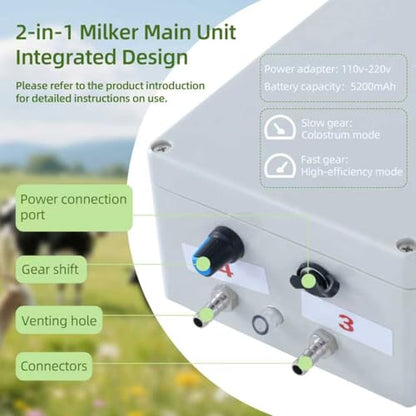 10L Electric Milking Machine for Goats and Cows, Rechargeable Battery Powered with Adjustable Pulse & Vacuum, Portable Single Pulse Control Milker, Suitable for Small Scale Farms & Home Use.