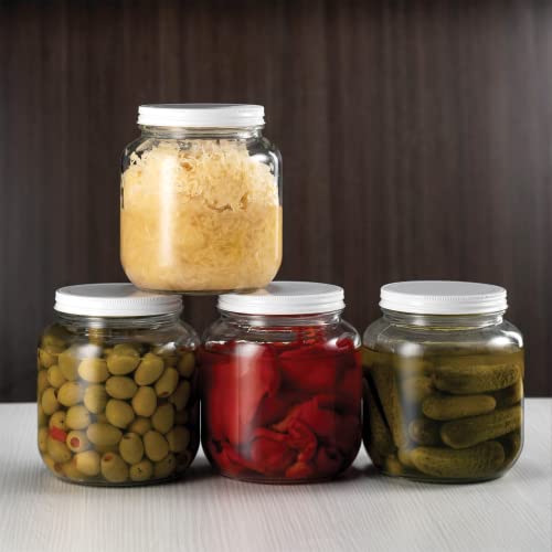 Paksh Novelty 64 oz Mason Jar, Half Gallon Jar, Wide Mouth, Clear, 4 Pack | Half gallon mason jar, airtight metal lid, 4 in wide mouth, USA-made soda-lime glass, canning, fermenting, dry food storage