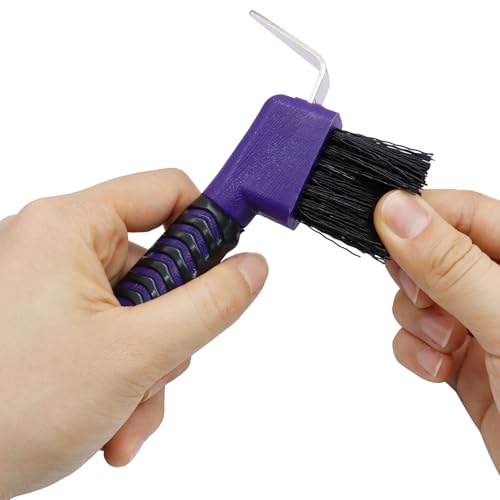Hoof Pick Brushes, Soft Touch Rubber Handle Portable Hoofpick, Stiff Hoof Pick for Horse Care, Groomers (Purple) - color: Purple