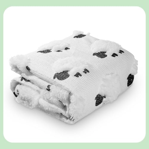 Tudomro 50x60'' Cute Sheep Throw Blanket, 3D Embroidered Black-Faced Sheep Spring Plush Faux Fur Blanket, Easter Farmhouse Cozy Throw for Sofa Couch Bed Home Decor - style: White Sheep