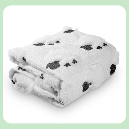 Tudomro 50x60'' Cute Sheep Throw Blanket, 3D Embroidered Black-Faced Sheep Spring Plush Faux Fur Blanket, Easter Farmhouse Cozy Throw for Sofa Couch Bed Home Decor - style: White Sheep