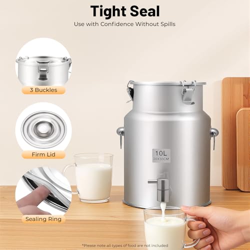304 Stainless Steel Milk Can with Spigot, 2.64 Gallon, Sealed Lid, Liquid Storage for Milk, Wine and More