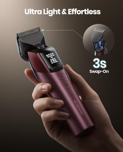 oneisall Professional Dog Clippers for Grooming Thick Hair, 9000RPM 5 Speed - color: Red