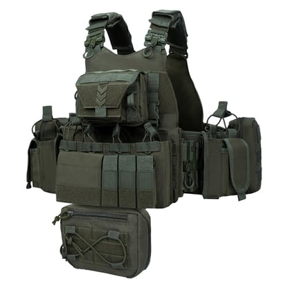 YAKEDA Outdoor Training Vest With PALS System MultiFunctional MOLLE Quick Release Vest- For Hiking, Camping Training - color: Army Green