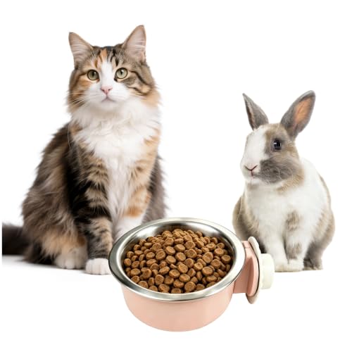 2Pcs Pets Lightweight Stainless Steel Bowl,Removable Stainless Steel Pet Hanging Food Water Feeder Bowl for Puppy Dog Cat Rabbit Ferret Bird Gunea Pigs (Pink-Medium) - size: Pink-Medium