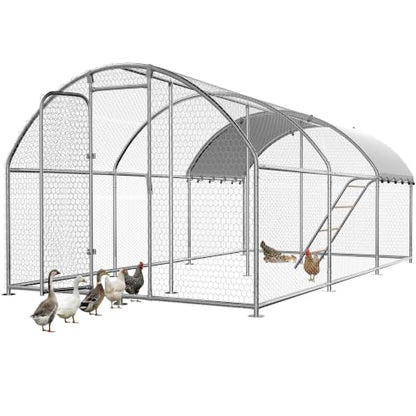 23.2x9.8 FT Extra Large Metal Chicken Coop, Walk-in Poultry Run Pen | Waterproof Cover, Reinforced Metal Structure, Walk-in Chicken Run, Outdoor Poultry Cage for Ducks Hens Rabbits - size: 236.0"L x 118.0"W x 78.0"H
