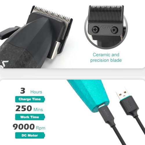 VGR 640 Professional Hair Clippers for Men with Clipper Trimmer Set, Green - color: Green