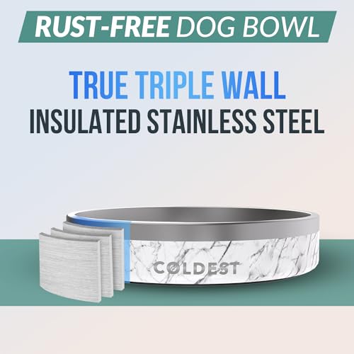 Coldest Dog Bowl - Anti Rust Metal, Non Slip, 3 Layers Insulated Stainless Steel Dog Bowls - Spill Proof & Heavy Duty - Water Bowl for Dogs, Cats & Pets, Dish Washer Safe (21 oz, Carrara Marble) - color: Carrara Marble, size: 21 oz