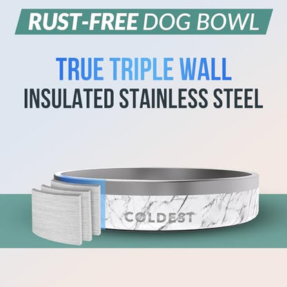 Coldest Dog Bowl - Anti Rust Metal, Non Slip, 3 Layers Insulated Stainless Steel Dog Bowls - Spill Proof & Heavy Duty - Water Bowl for Dogs, Cats & Pets, Dish Washer Safe (21 oz, Carrara Marble) - color: Carrara Marble, size: 21 oz